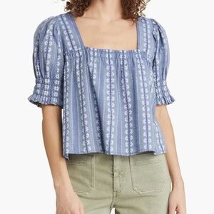 Treasure & Bond Floral Cotton Jacquard Square Neck Top Size Large